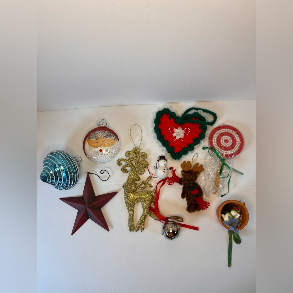 Christmas Ornaments Mixed Lot Of 10 Pieces Reindeer‎ Snowman Santa.